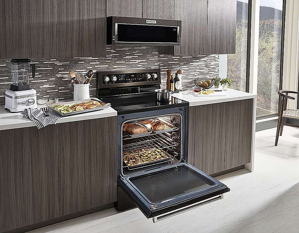 Alt View 19. KitchenAid - 6.4 Cu. Ft. Self-Cleaning Freestanding Electric Convection Range - Black Stainless Steel with Printshield Finish.