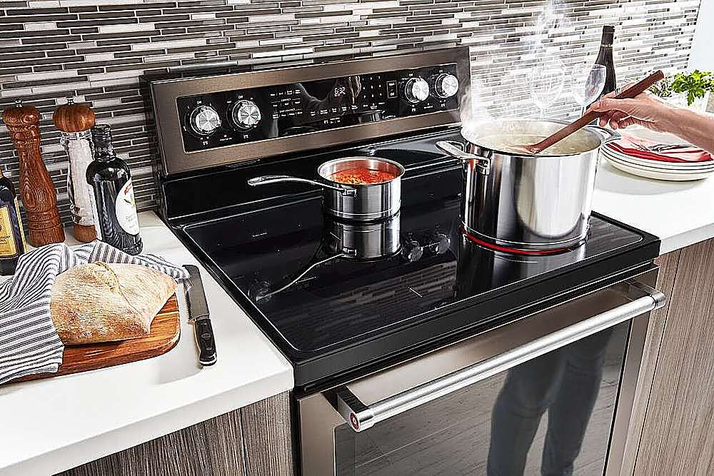 Alt View 20. KitchenAid - 6.4 Cu. Ft. Self-Cleaning Freestanding Electric Convection Range - Black Stainless Steel with Printshield Finish.