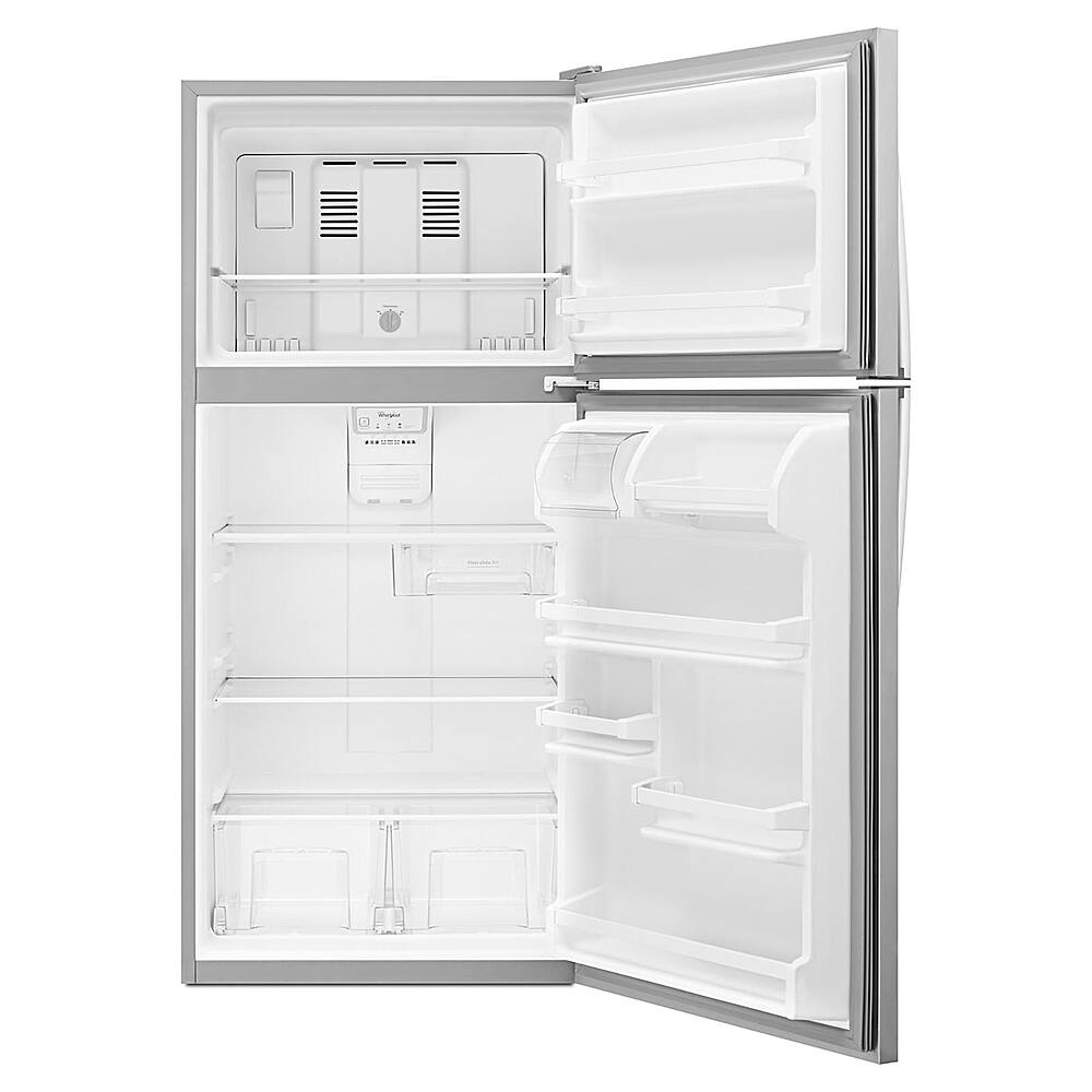 Angle. Whirlpool - 18.2 Cu. Ft. Top-Freezer Refrigerator - Monochromatic Stainless Steel.