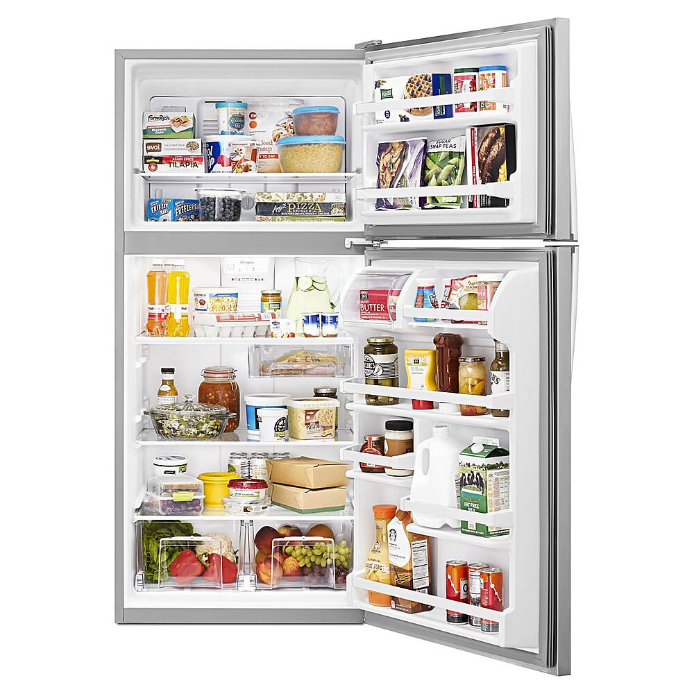 Left. Whirlpool - 18.2 Cu. Ft. Top-Freezer Refrigerator - Monochromatic Stainless Steel.