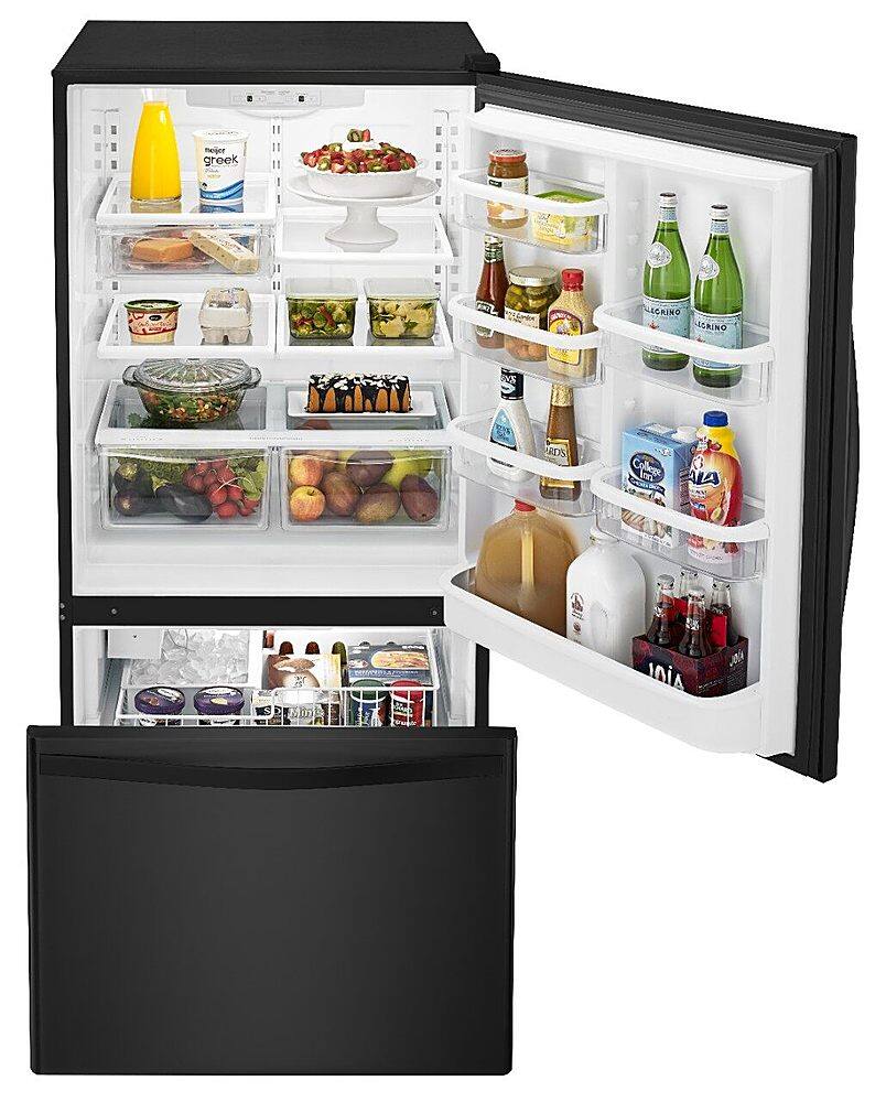 Alt View 2. Whirlpool - 22 Cu. Ft. Bottom-Freezer Refrigerator with SpillGuard Glass Shelves - Black.