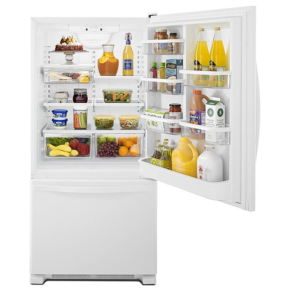 Left. Whirlpool - 18.7 Cu. Ft. Bottom-Freezer Refrigerator with Spillguard Glass Shelves - White.