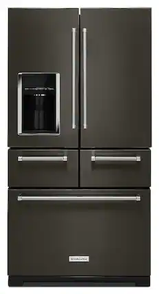 Front. KitchenAid - 25.8 Cu. Ft. 5-Door French Door Refrigerator - Black Stainless Steel with Printshield Finish.