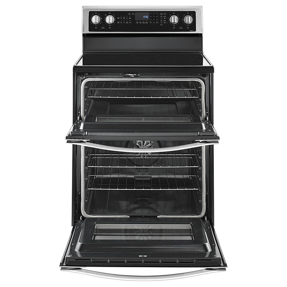 Angle. Whirlpool - 6.7 Cu. Ft. Self-Cleaning Freestanding Double Oven Electric Convection Range - Stainless steel.