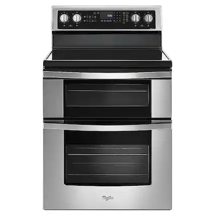 Front. Whirlpool - 6.7 Cu. Ft. Self-Cleaning Freestanding Double Oven Electric Convection Range - Stainless steel.