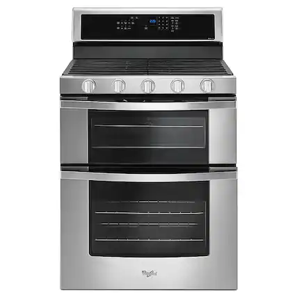 Front. Whirlpool - 6.0 Cu. Ft. Self-Cleaning Freestanding Double Oven Gas Convection Range - Stainless steel.