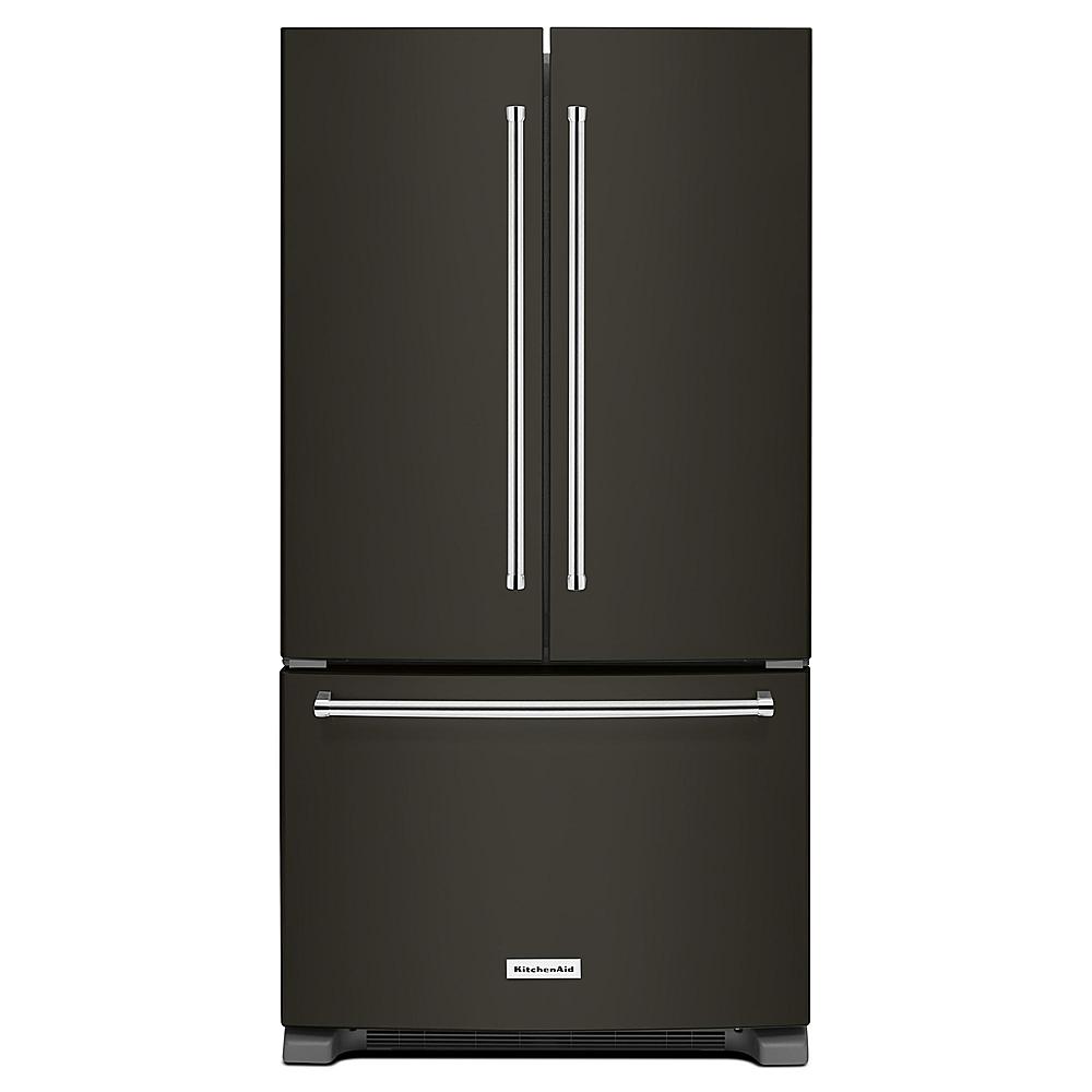 Front. KitchenAid - 25 cu. ft. French Door Refrigerator with Interior Water Dispenser - Black stainless steel.