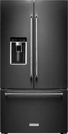 Front. KitchenAid - 23.8 Cu. Ft. French Door Counter-Depth Refrigerator - Black Stainless Steel with Printshield Finish.