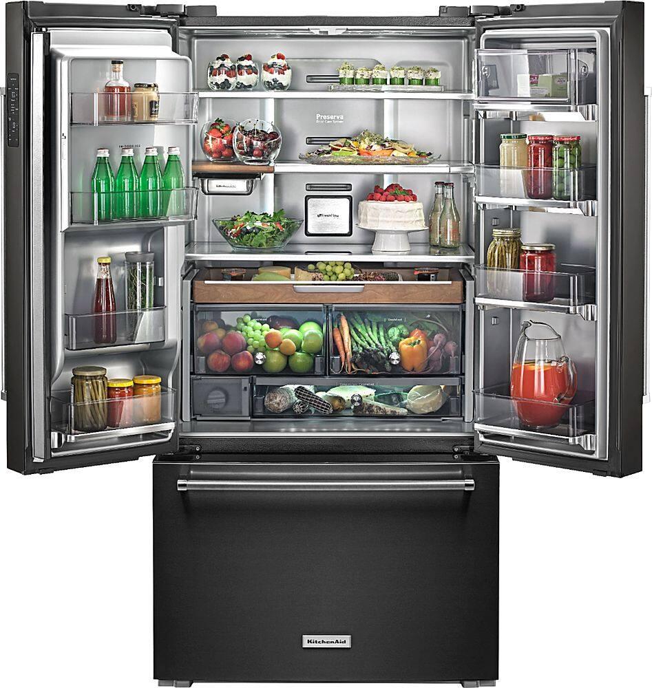 Alt View 1. KitchenAid - 23.8 Cu. Ft. French Door Counter-Depth Refrigerator - Black Stainless Steel with Printshield Finish.