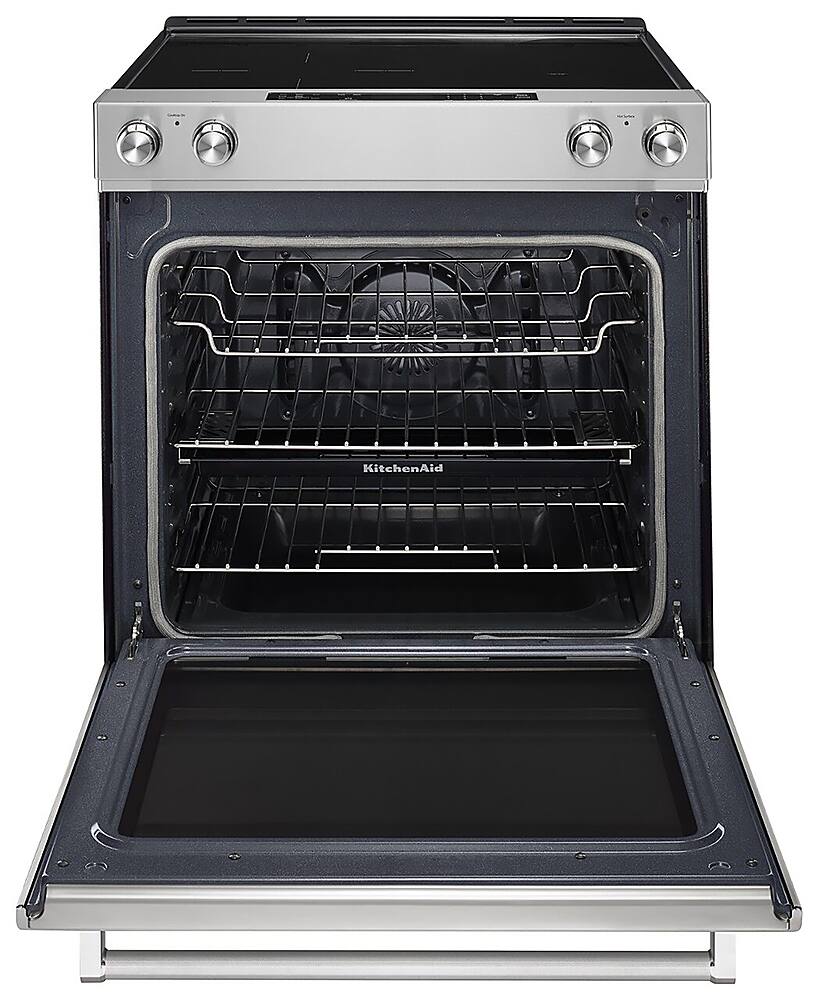 Angle. KitchenAid - 6.4 Cu. Ft. Self-Cleaning Slide-In Electric Convection Range - Stainless steel.