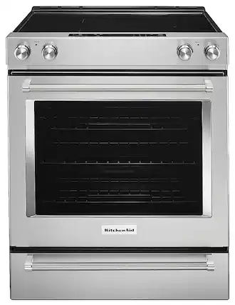 Front. KitchenAid - 6.4 Cu. Ft. Self-Cleaning Slide-In Electric Convection Range - Stainless steel.
