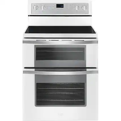Front. Whirlpool - 6.7 Cu. Ft. Self-Cleaning Freestanding Double Oven Electric Convection Range - White.