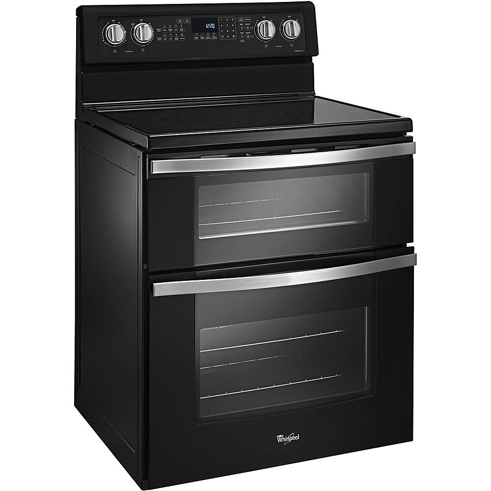 Left. Whirlpool - 6.7 Cu. Ft. Self-Cleaning Freestanding Double Oven Electric Convection Range - Black.