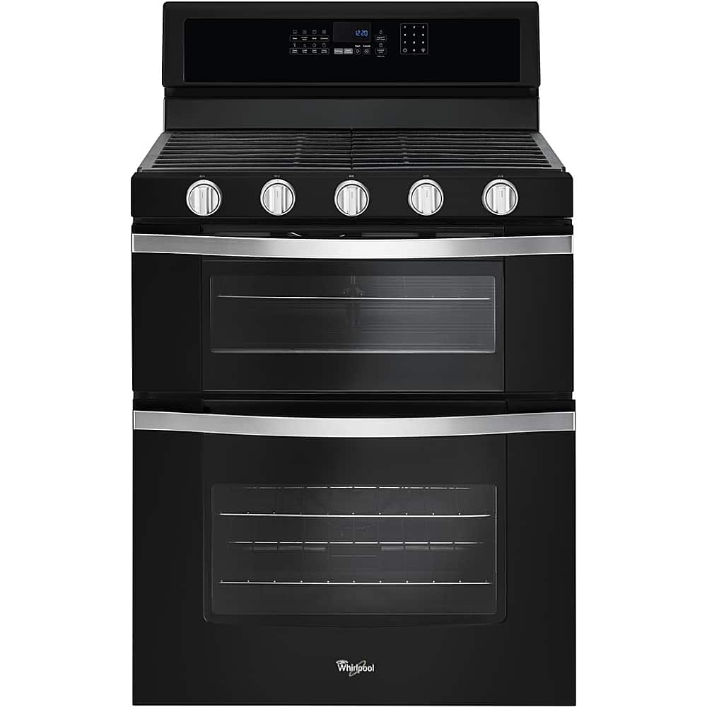 Front. Whirlpool - 6.0 Cu. Ft. Self-Cleaning Freestanding Double Oven Gas Convection Range - Black.