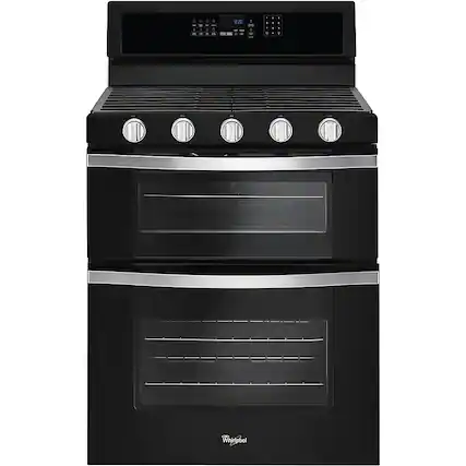 Front. Whirlpool - 6.0 Cu. Ft. Self-Cleaning Freestanding Double Oven Gas Convection Range - Black.