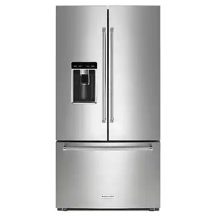 Front. KitchenAid - 23.8 Cu. Ft. French Door Counter-Depth Refrigerator - PrintShield stainless.