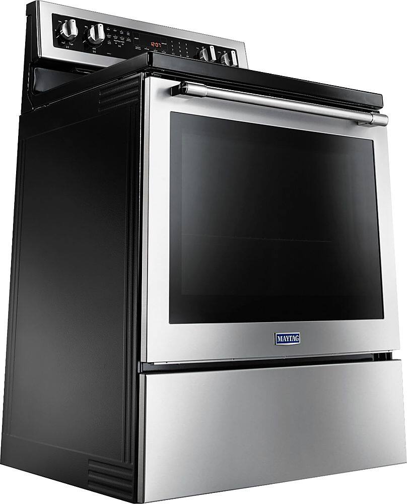 Angle. Maytag - 6.4 Cu. Ft. Self-Cleaning Freestanding Fingerprint Resistant Electric Convection Range - Fingerprint Resistant Stainless Steel.