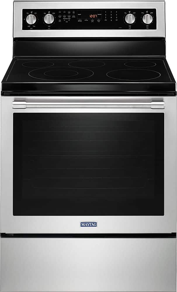 Front. Maytag - 6.4 Cu. Ft. Self-Cleaning Freestanding Fingerprint Resistant Electric Convection Range - Fingerprint Resistant Stainless Steel.
