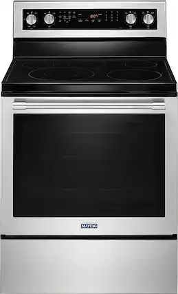 Front. Maytag - 6.4 Cu. Ft. Self-Cleaning Freestanding Fingerprint Resistant Electric Convection Range - Fingerprint Resistant Stainless Steel.