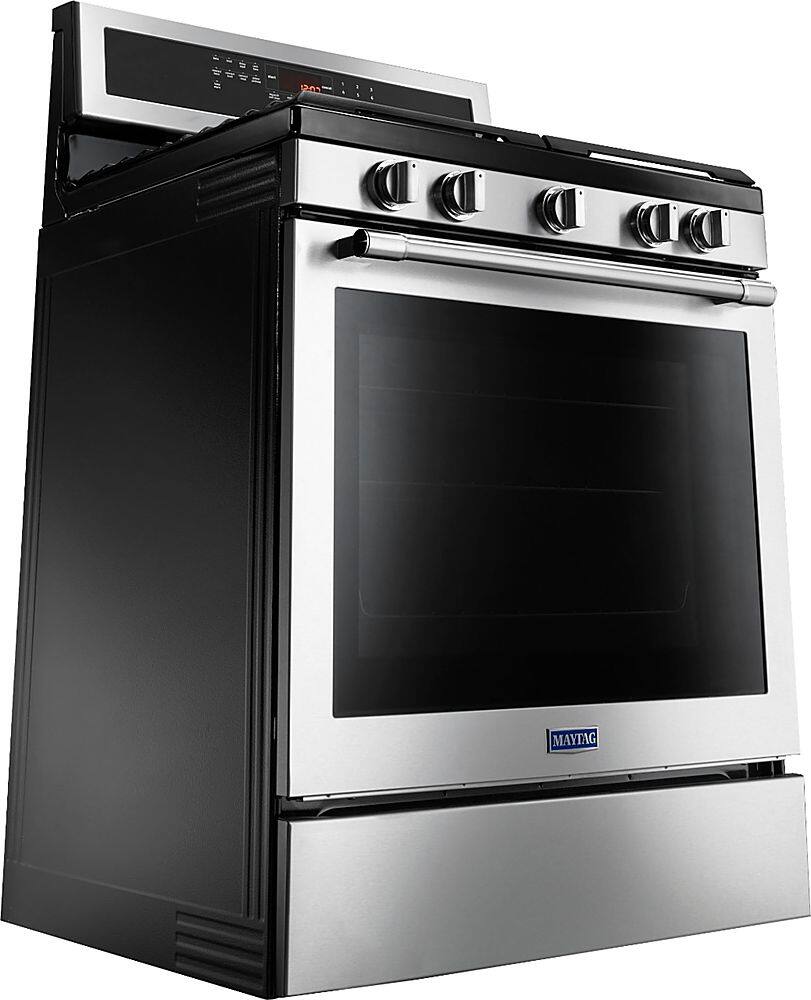 Angle. Maytag - 5.8 Cu. Ft. Self-Cleaning Freestanding Fingerprint Resistant Gas Convection Range - Fingerprint Resistant Stainless Steel.