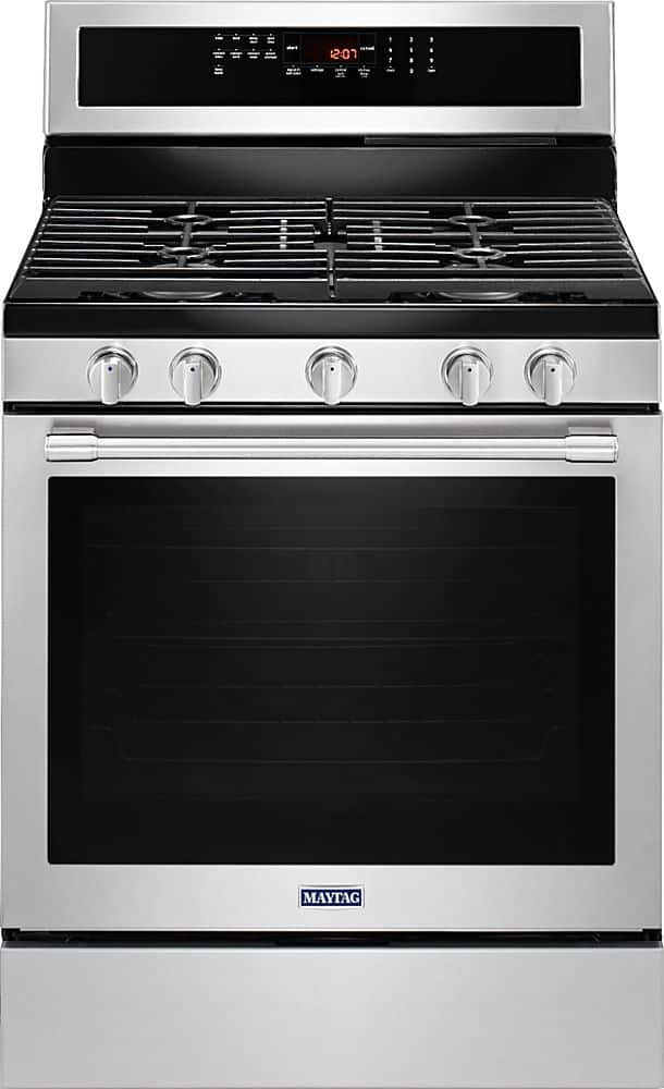 Maytag - 5.8 Cu. Ft. Self-Cleaning Freestanding Fingerprint Resistant Gas Convection Range - Stainless Steel - Front_Zoom