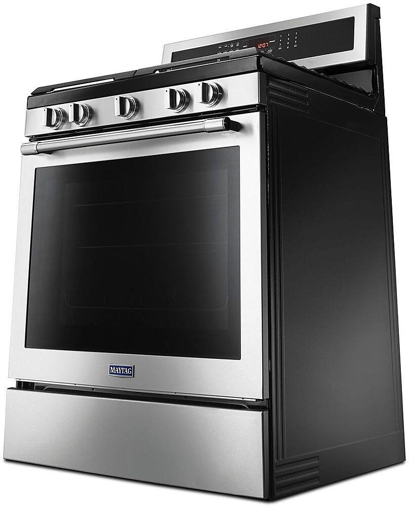 Left. Maytag - 5.8 Cu. Ft. Self-Cleaning Freestanding Fingerprint Resistant Gas Convection Range - Fingerprint Resistant Stainless Steel.