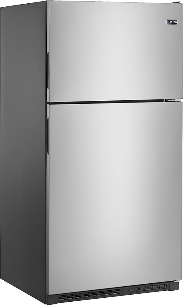 Angle View: Maytag - 20.5 Cu. Ft. Top-Freezer Refrigerator - Stainless Steel