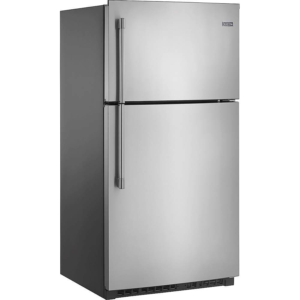 Angle. Maytag - 21.2 Cu. Ft. Top-Freezer Refrigerator - Fingerprint Resistant Stainless Steel.