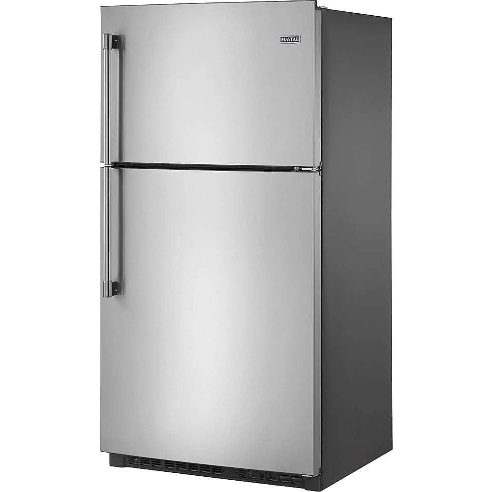 Left View: Maytag - 21.2 Cu. Ft. Top-Freezer Refrigerator - Stainless Steel