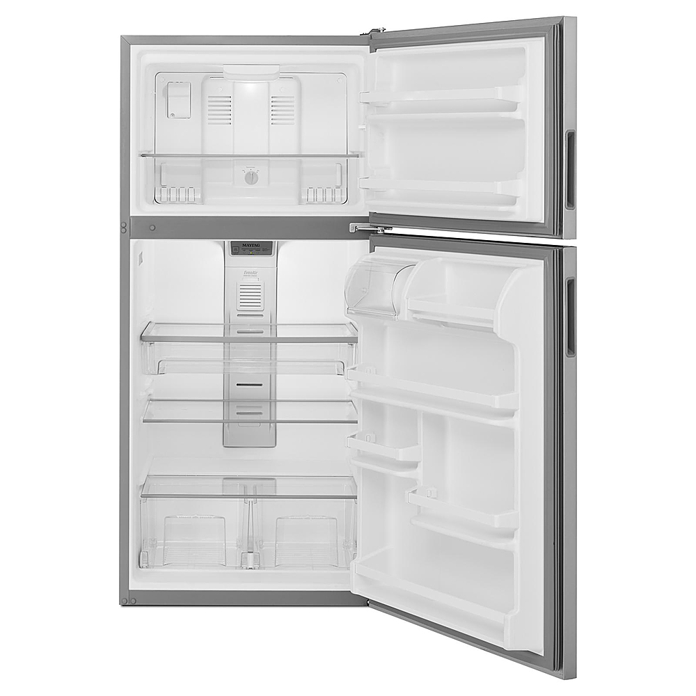 Angle View: Maytag - 18.1 Cu. Ft. Top-Freezer Refrigerator - Stainless Steel