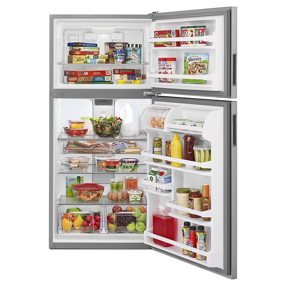 Left. Maytag - 18.1 Cu. Ft. Top-Freezer Refrigerator - Fingerprint Resistant Stainless Steel.
