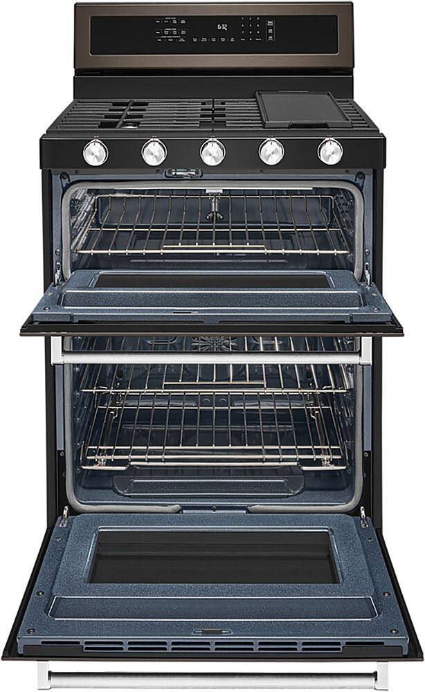 Alt View 11. KitchenAid - 6.0 Cu. Ft. Self-Cleaning Freestanding Double Oven Gas Convection Range - Black Stainless Steel with Printshield Finish.