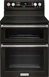 KitchenAid - 6.7 Cu. Ft. Self-Cleaning Freestanding Double Oven Electric Convection Range - Black Stainless Steel - Front_Zoom