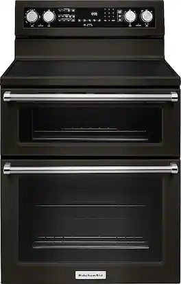 KitchenAid - 6.7 Cu. Ft. Self-Cleaning Freestanding Double Oven Electric Convection Range - Black Stainless Steel