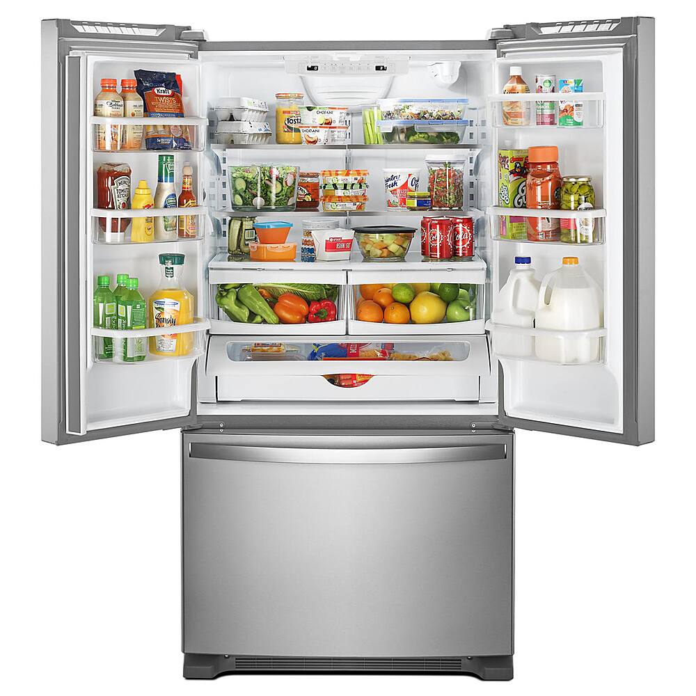 Left. Whirlpool - 25.2 Cu. Ft. French Door Refrigerator with Internal Water Dispenser - Fingerprint Resistant Stainless Steel.