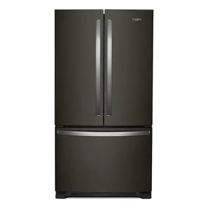 Front. Whirlpool - 25.2 Cu. Ft. French Door Refrigerator with Internal Water Dispenser - Black Stainless Steel with Printshield Finish.