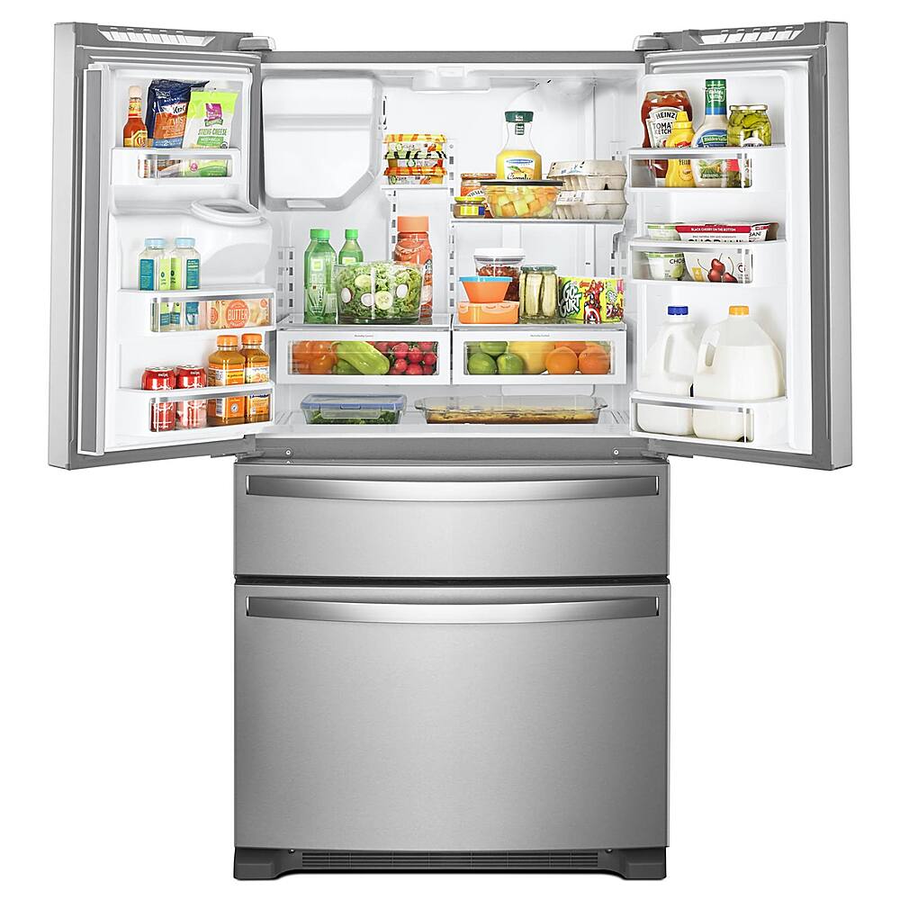 Left. Whirlpool - 24.5 Cu. Ft. 4-Door French Door Refrigerator - Fingerprint Resistant Stainless Steel.