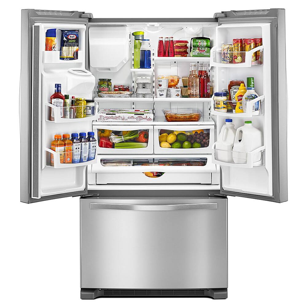 Left. Whirlpool - 24.7 Cu. Ft. French Door Refrigerator - Fingerprint Resistant Stainless Steel.