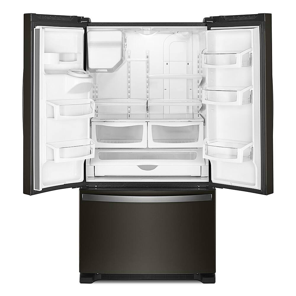 Angle. Whirlpool - 24.7 Cu. Ft. French Door Refrigerator - Black Stainless Steel with Printshield Finish.