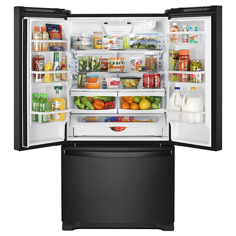 Left. Whirlpool - 25.2 Cu. Ft. French Door Refrigerator with Internal Water Dispenser - Black.