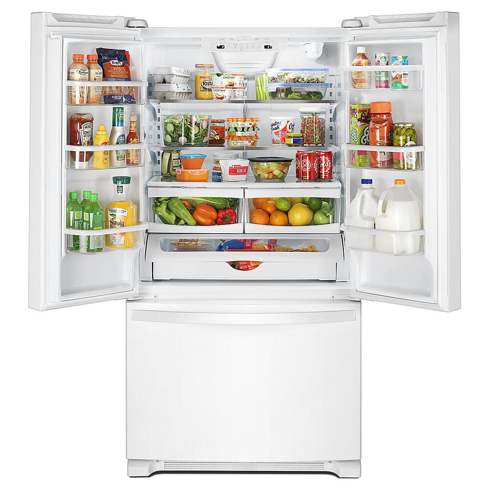 Left. Whirlpool - 25.2 Cu. Ft. French Door Refrigerator with Internal Water Dispenser - White.