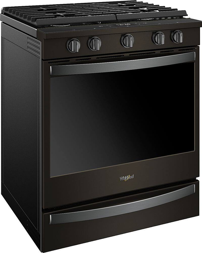 Angle. Whirlpool - 5.8 Cu. Ft. Slide-In Gas Convection Range with Self-Cleaning with Air Fry with Connection - Black Stainless Steel with Printshield Finish.