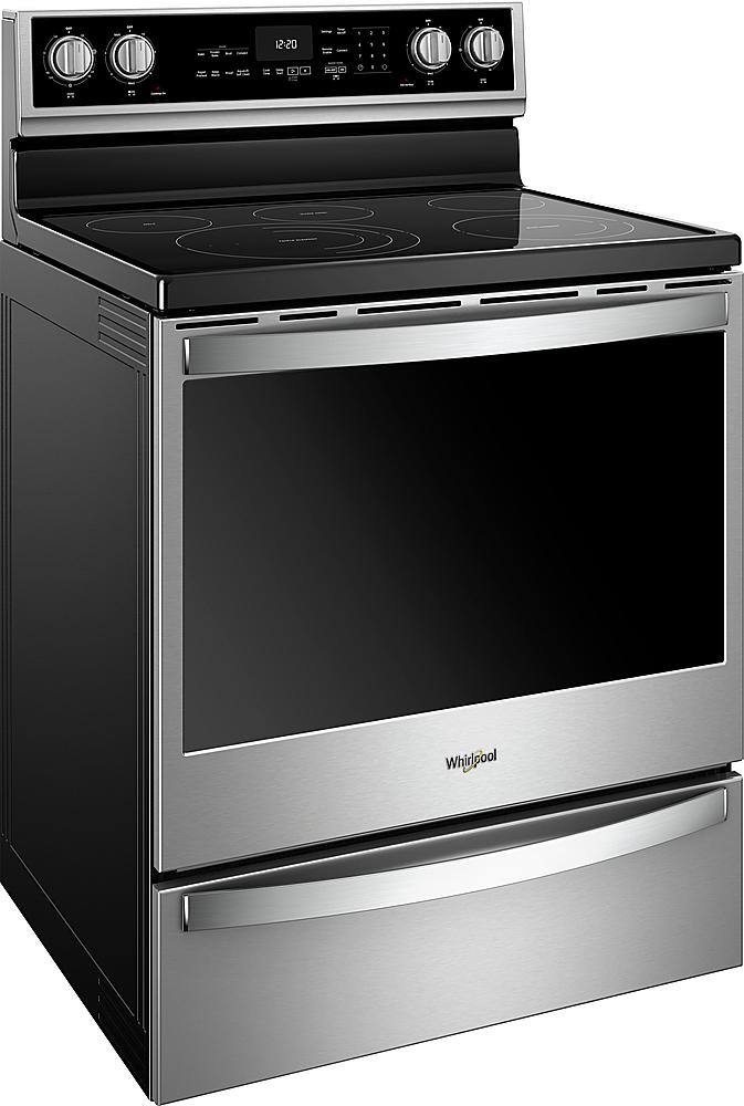 Angle. Whirlpool - 6.4 Cu. Ft. Freestanding Electric Convection Range with Self-Cleaning - Fingerprint Resistant Stainless Steel.