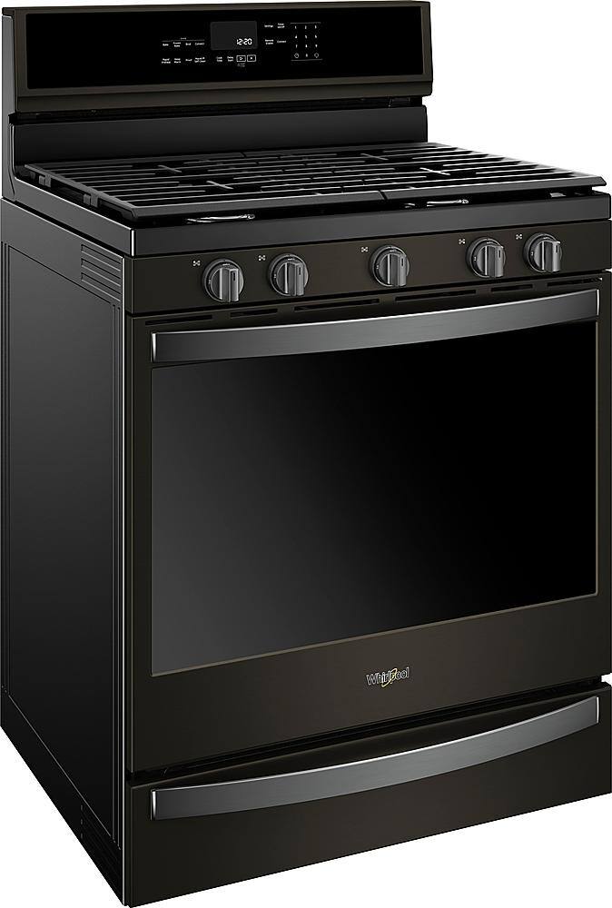 Angle. Whirlpool - 5.8 Cu. Ft. Freestanding Gas Convection Range with Self-Cleaning - Black Stainless Steel with Printshield Finish.