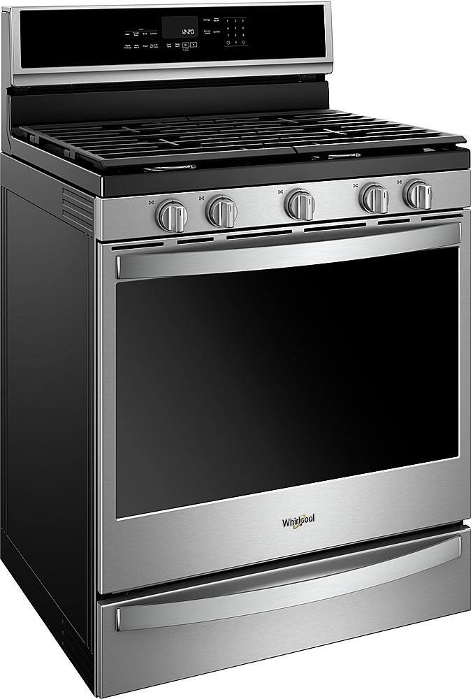 Angle. Whirlpool - 5.8 Cu. Ft. Freestanding Gas Convection Range with Self-Cleaning - Fingerprint Resistant Stainless Steel.
