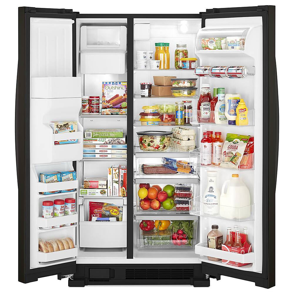 Left. Whirlpool - 21.4 Cu. Ft. Side-by-Side Refrigerator - Black Stainless Steel with Printshield Finish.
