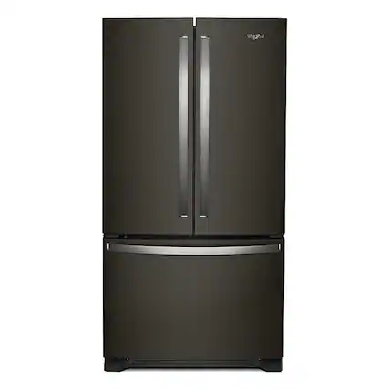 Front. Whirlpool - 20 cu. ft. French Door Refrigerator with Counter Depth Design - Black stainless steel.
