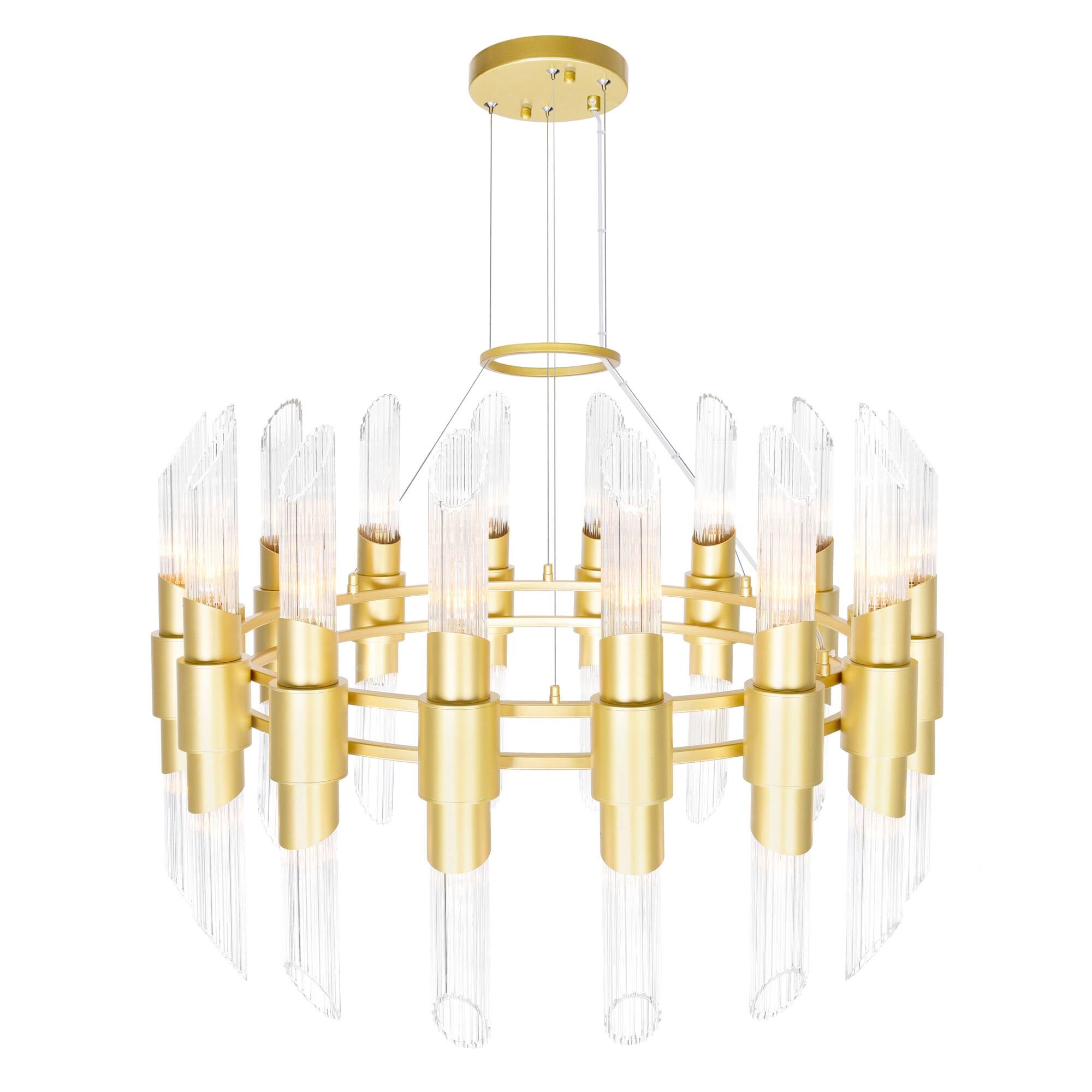Angle. CWI Lighting - Croissant 32 Light Chandelier With Satin Gold Finish - Satin Gold.