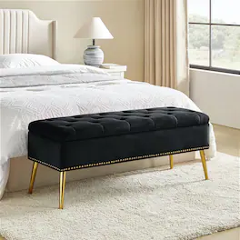 Hivvago - Mid-Century Modern End of Bed Storage Bench with Velvet Seat and Legs - Black