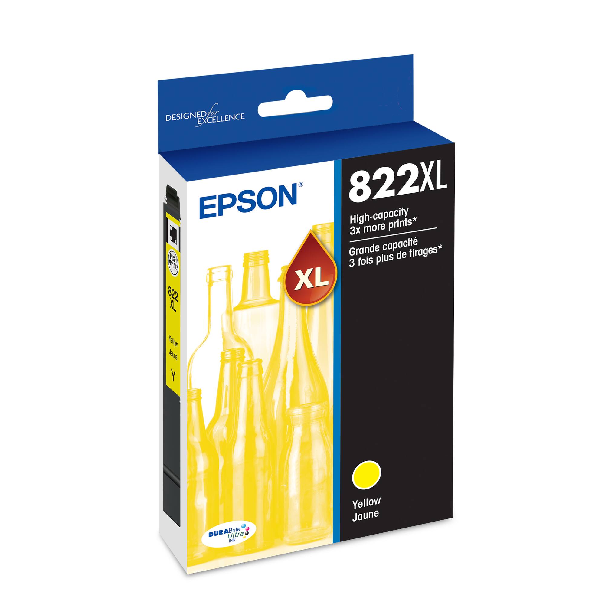 Designed for excellence, Epson 822XL is a high-capacity printer that delivers 3x more prints* Grande capacit tirages* plus de 3 fois XL. It is now available in a yellow color.